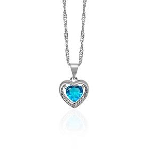 925 Sterling Silver Heart Pendant Necklace with Blue Topaz Crystal and CZ Halo